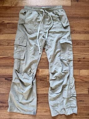 EPTM Parachute Cargo Pants Tan / Khaki Size M Streetwear Wide Leg Elastic Waist